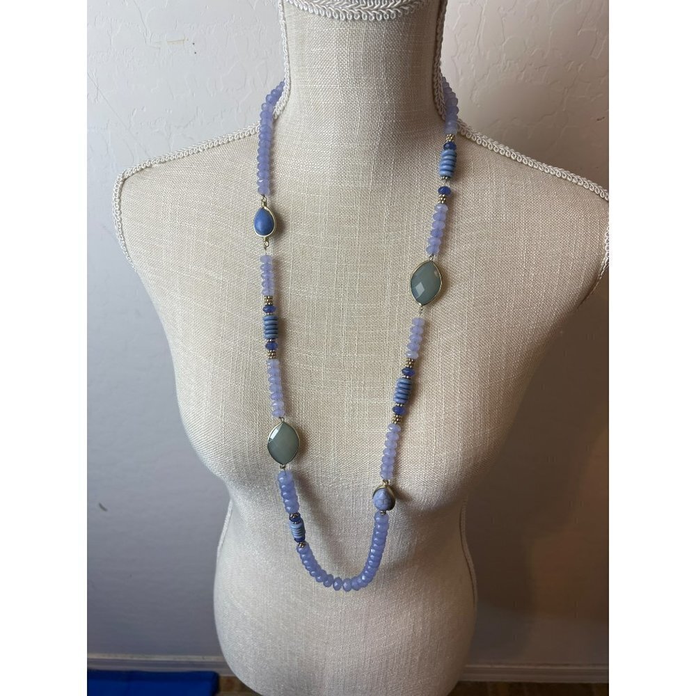 Chico's Mixed Media Mixed Stone Silvertone and Lavender Purple Necklace Converti